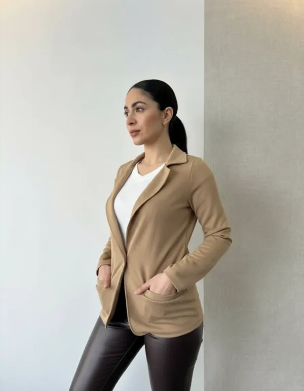 Blazer camel1 Saco Mujer Blazer Sastrero De Vestir Elastizado