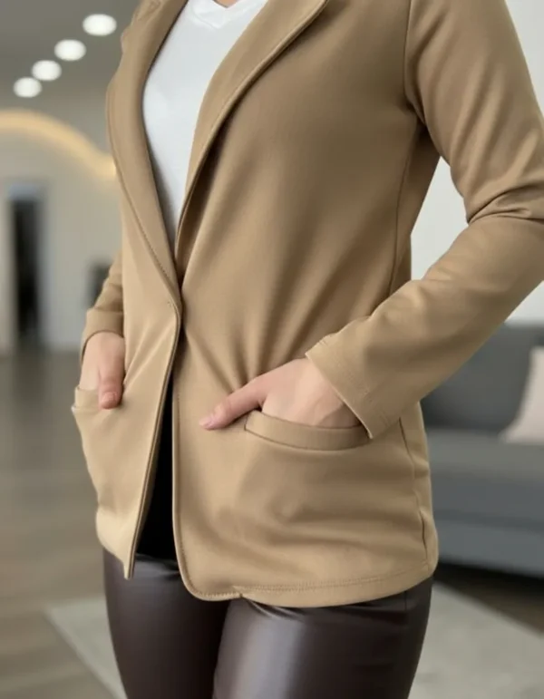 Blazer camel2 Saco Mujer Blazer Sastrero De Vestir Elastizado