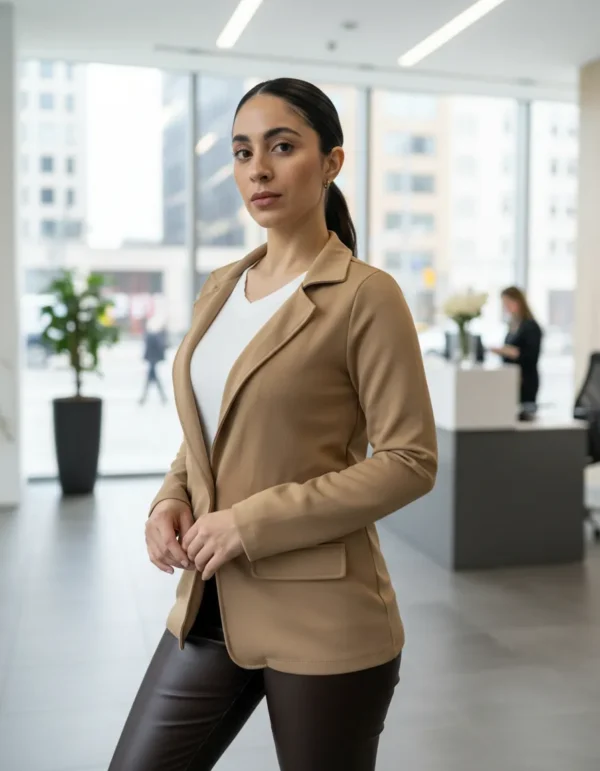 Blazer camel3 Saco Mujer Blazer Sastrero De Vestir Elastizado