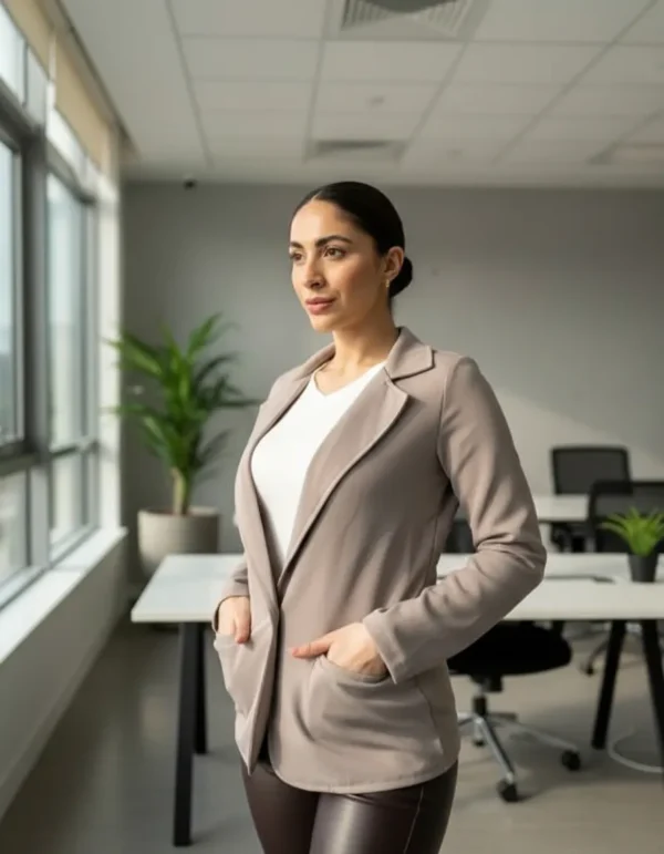 Blazer gris2 Saco Mujer Blazer Sastrero De Vestir Elastizado