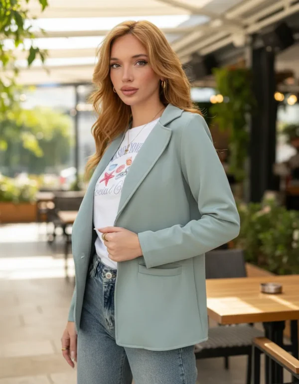 Blazer verde2 Saco Mujer Blazer Sastrero De Vestir Elastizado