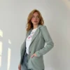 Blazer verde3 Saco Mujer Blazer Sastrero De Vestir Elastizado