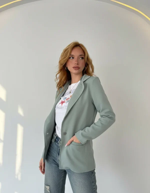 Blazer verde3 Saco Mujer Blazer Sastrero De Vestir Elastizado