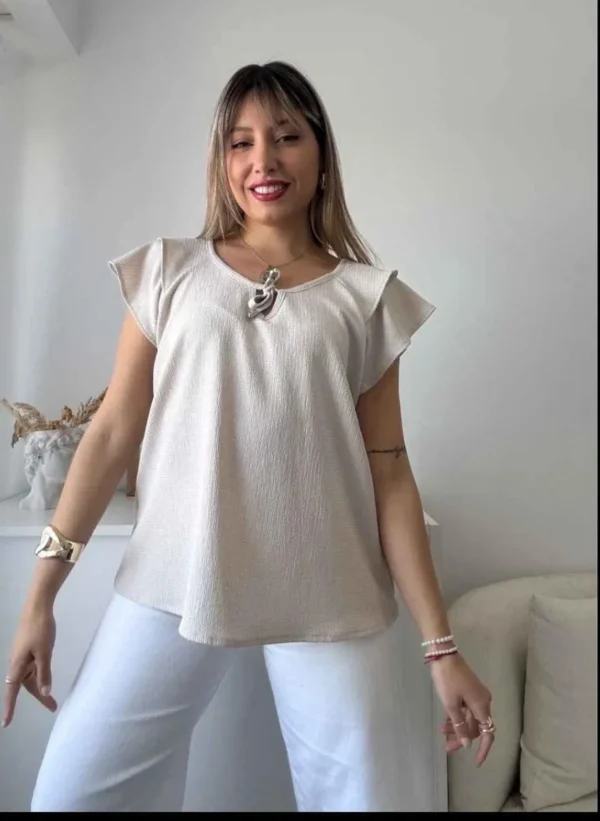 Blusa de lino elastizado Blusa Mujer Remera Lino Elastizado Escote Moda HAWAI