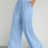 Pantalón Mujer Palazzo Lino Elastizado Amplio Moda Dama
