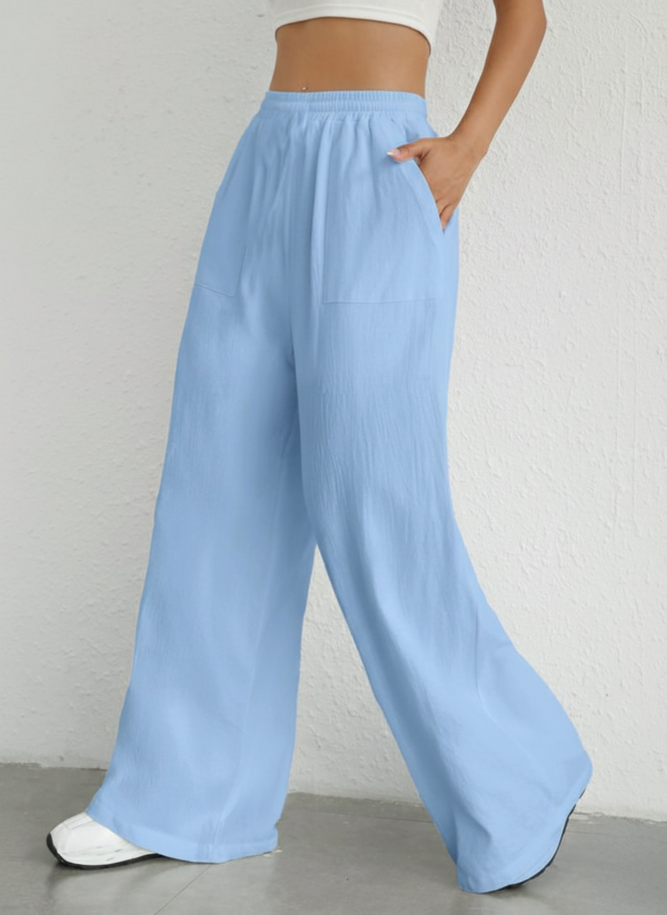 Pantalón Mujer Palazzo Lino Elastizado Amplio Moda Dama