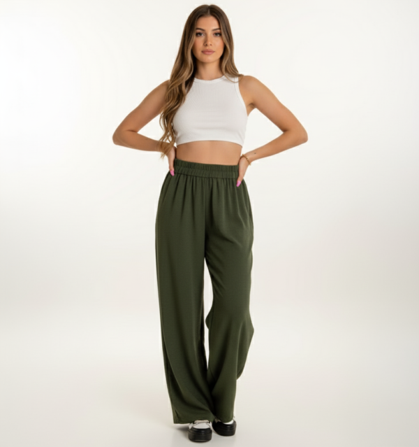 Pantalón Mujer Palazzo Lino Elastizado Amplio Moda Dama