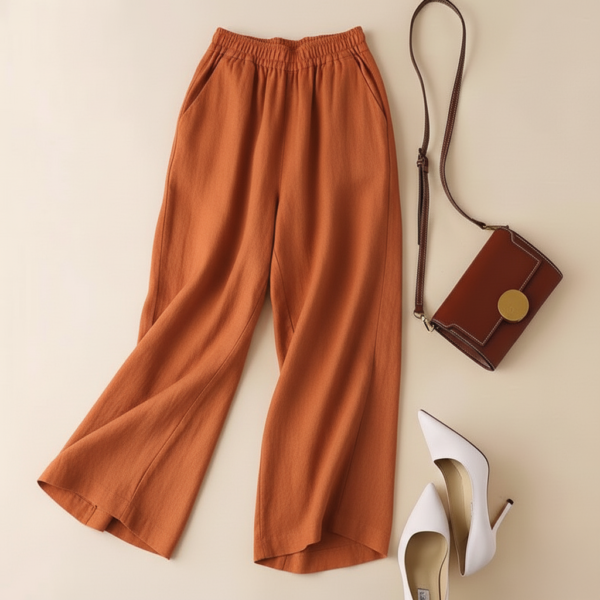Pantalón Mujer Palazzo Lino Elastizado Amplio Moda Dama