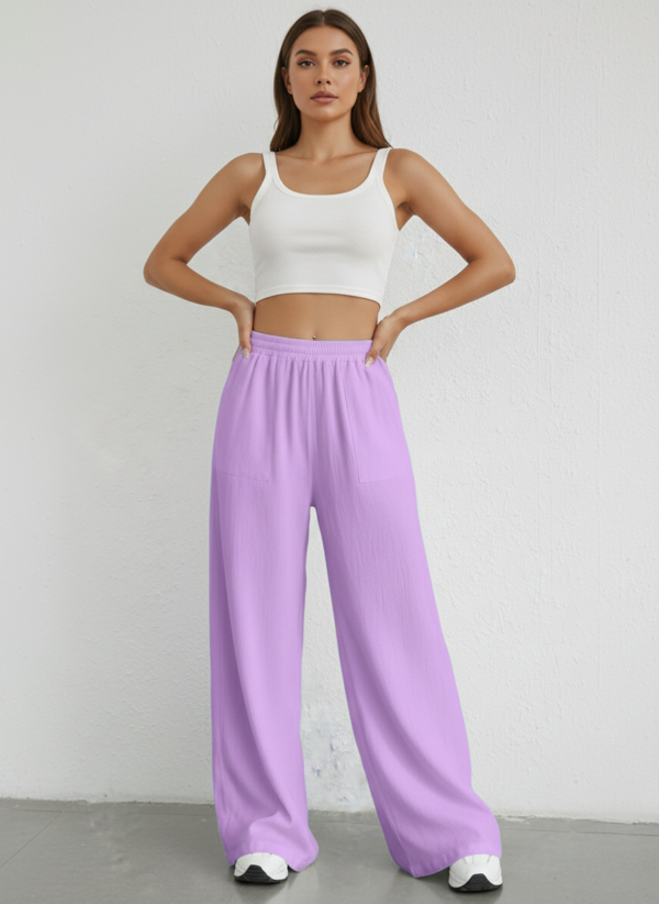 Pantalón Mujer Palazzo Lino Elastizado Amplio Moda Dama