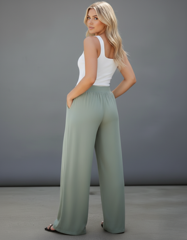 Pantalón Mujer Palazzo Lino Elastizado Amplio Moda Dama