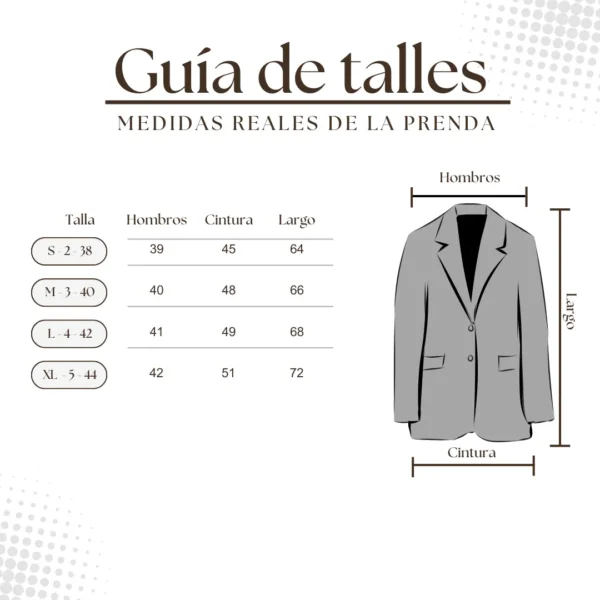 Guía de talles Saco Mujer Blazer Sastrero De Vestir Elastizado