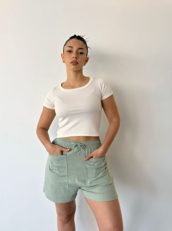 Short Lino Con Spandex Mujer Elastizado Pantalon Corto Dama