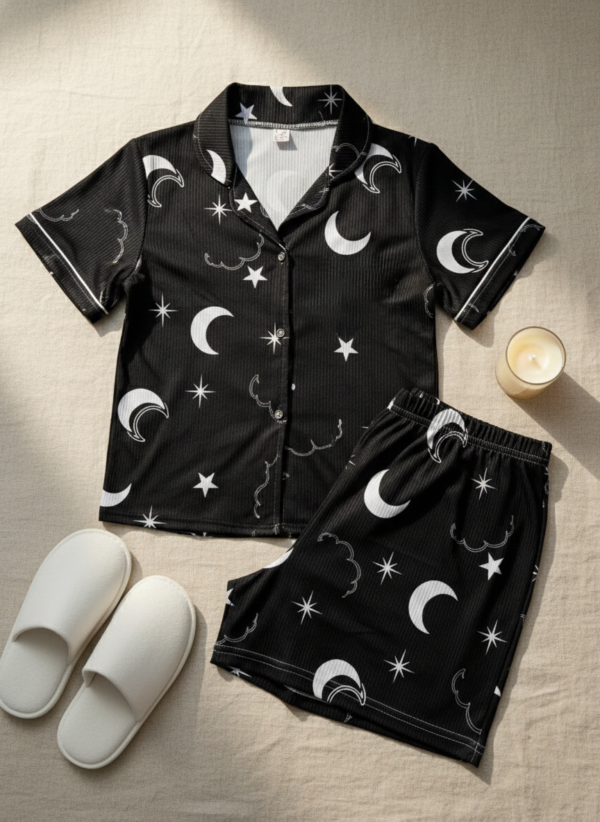 Pijama De Morley Mujer Camisero Conjunto Short Y Camisa lunitas