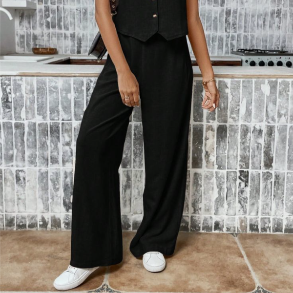 Pantalón Mujer Palazzo Lino Elastizado Amplio Moda Dama