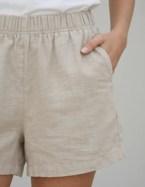 negro Short Lino Cintura Con Elastico Verano Estilo beige 4 Short de Lino Estilo Tokio