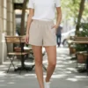 negro Short Lino Cintura Con Elastico Verano Estilo beige 5 Short de Lino Estilo Tokio