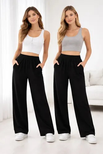 Pantalón Palazzo Frizado Amplio Otoño Invierno Pack