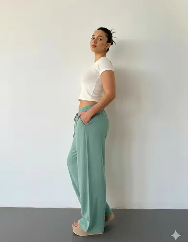 Pantalón Palazzo Lino Elastizado Bolsillos Lazo - foto 5