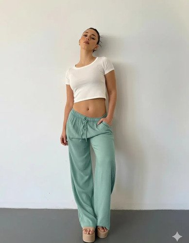 Pantalón Palazzo Lino Elastizado Bolsillos Lazo - foto 4
