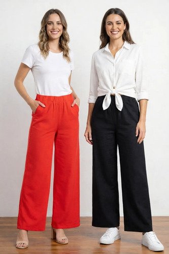 Pantalón Palazzo Lino Elastizado Pack X2 - foto 12