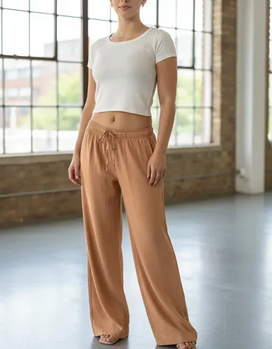 Pantalón Palazzo Lino Elastizado Bolsillos Lazo - foto 7