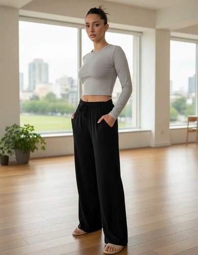 Pantalón Palazzo Lino Elastizado Bolsillos Lazo - foto 6